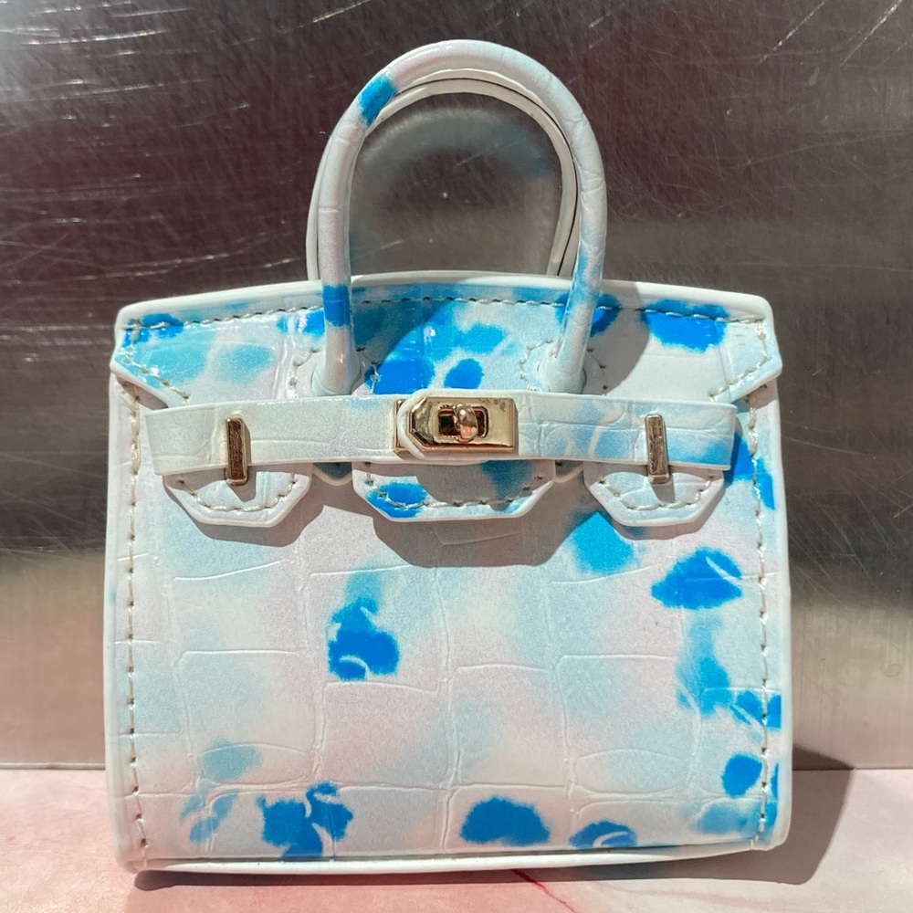 🐊 👜 Handmade Mini Blue Crocodile Pattern Birkin AirPods Tote Bag Charm Miniature